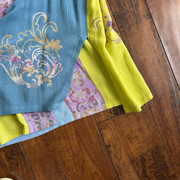Soft Surroundings Womens M Carnival Batik Topper Tunic Blue Green Boho FLAWS* - Picture 6 of 12
